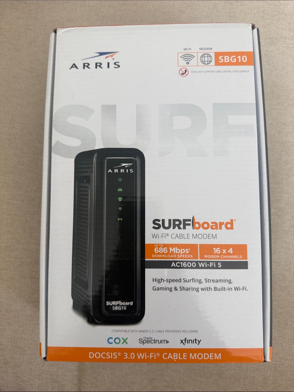 ARRIS SURFboard SBG10 AC1600 Wi‑Fi Cable Modem Router - Black